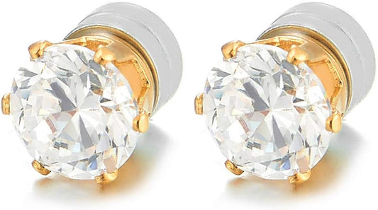Mens Womens Magnetic Cubic Zirconia Stud Earrings, Steel, Non-Piercing Clip on Cheater Fake Ear
