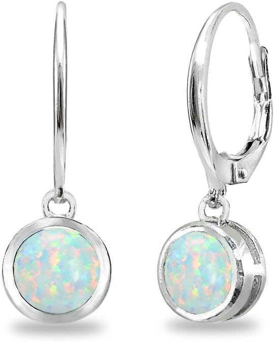 Earrings for Women, Birthstone Earrings, Genuine or Synthetic Gemstone Earrings, 6Mm round Bezel Set Leverbacks, Dangle Earrings for Women, Sterling Silver Earrings or Gold Flash Silver Earrings