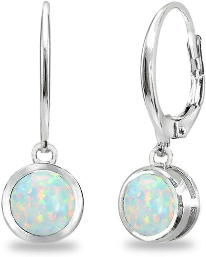 Earrings for Women, Birthstone Earrings, Genuine or Synthetic Gemstone Earrings, 6Mm round Bezel Set Leverbacks, Dangle Earrings for Women, Sterling Silver Earrings or Gold Flash Silver Earrings