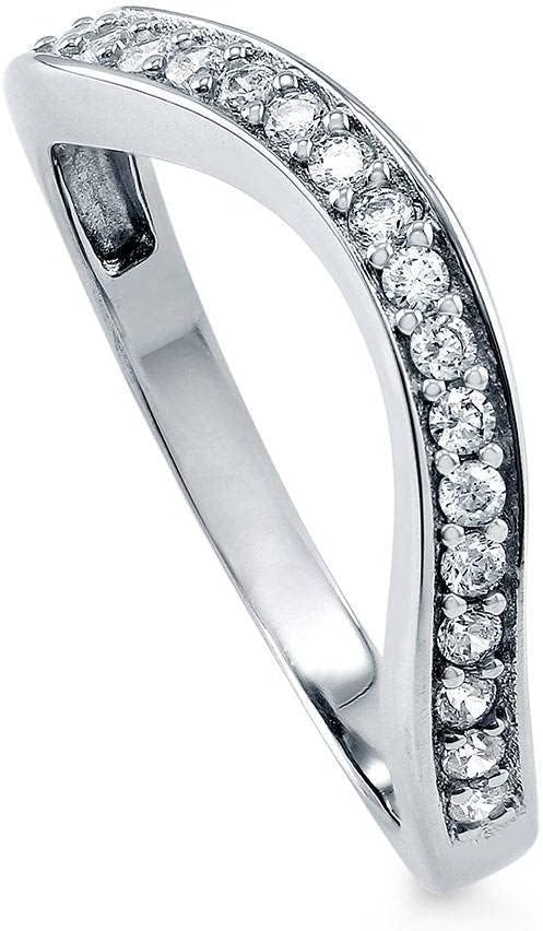 Sterling Silver CZ Ring Enhancer for Wedding Engagement Rings, Cubic Zirconia Chevron Curved Half Eternity Band Ring for Women