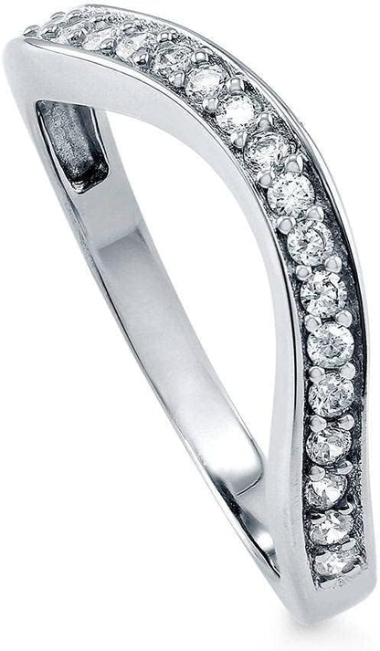 Sterling Silver CZ Ring Enhancer for Wedding Engagement Rings, Cubic Zirconia Chevron Curved Half Eternity Band Ring for Women