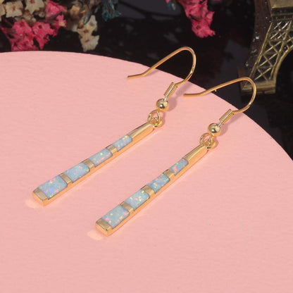 Opal Drop Earrings - Silver or Gold Plated Dangle Bar Jewelry for Women, Gems Earrings 2 1/8"