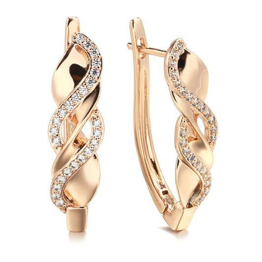 2021 Trendy 585 Rose Gold Earrings Bride Wedding Ethnic Jewelry Luxury Natural Zircon Earrings for Women Fine Jewelry