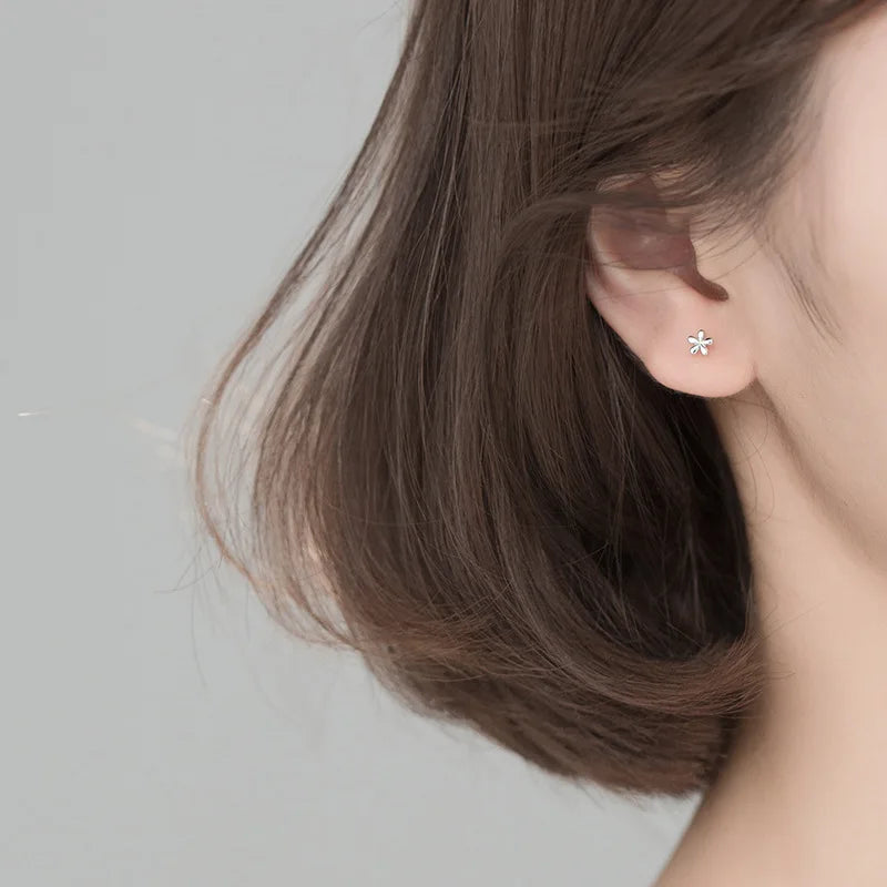 Tiny Flower Stud Earrings 925 Sterling Silver Cute 925 Small Silver Earrings for Women Silver Hypoallergenic Girls