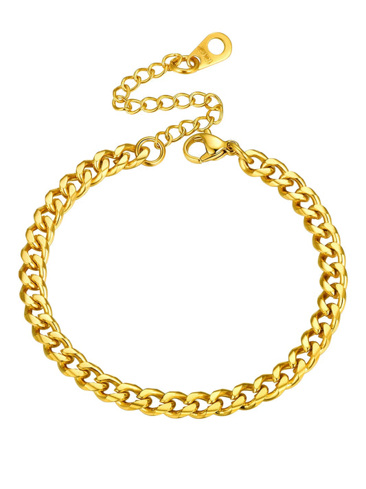 Cuban Chain Bracelet for Women Men 4.8MM Gold Plated Wrist Bracelet 6.3 Inch Trendy Jewelry