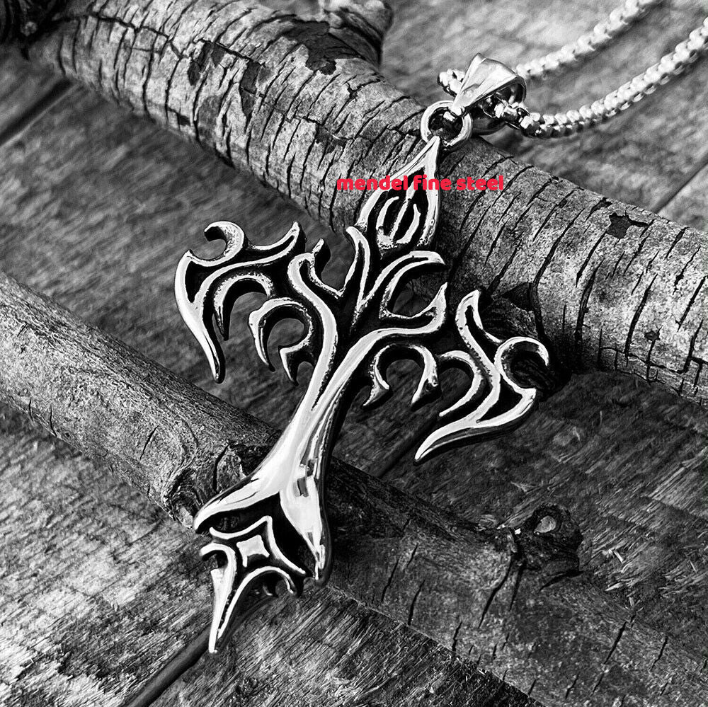 MENDEL Cool Boys Mens Stainless Steel Cross Pendant Necklace for Men Women Chain