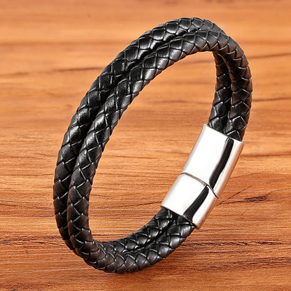 Braided Rope Wrap Leather Bracelets for Men Bangles Fashion Male Women Charm Stainless Steel Clasp Jewelry DIY Customization