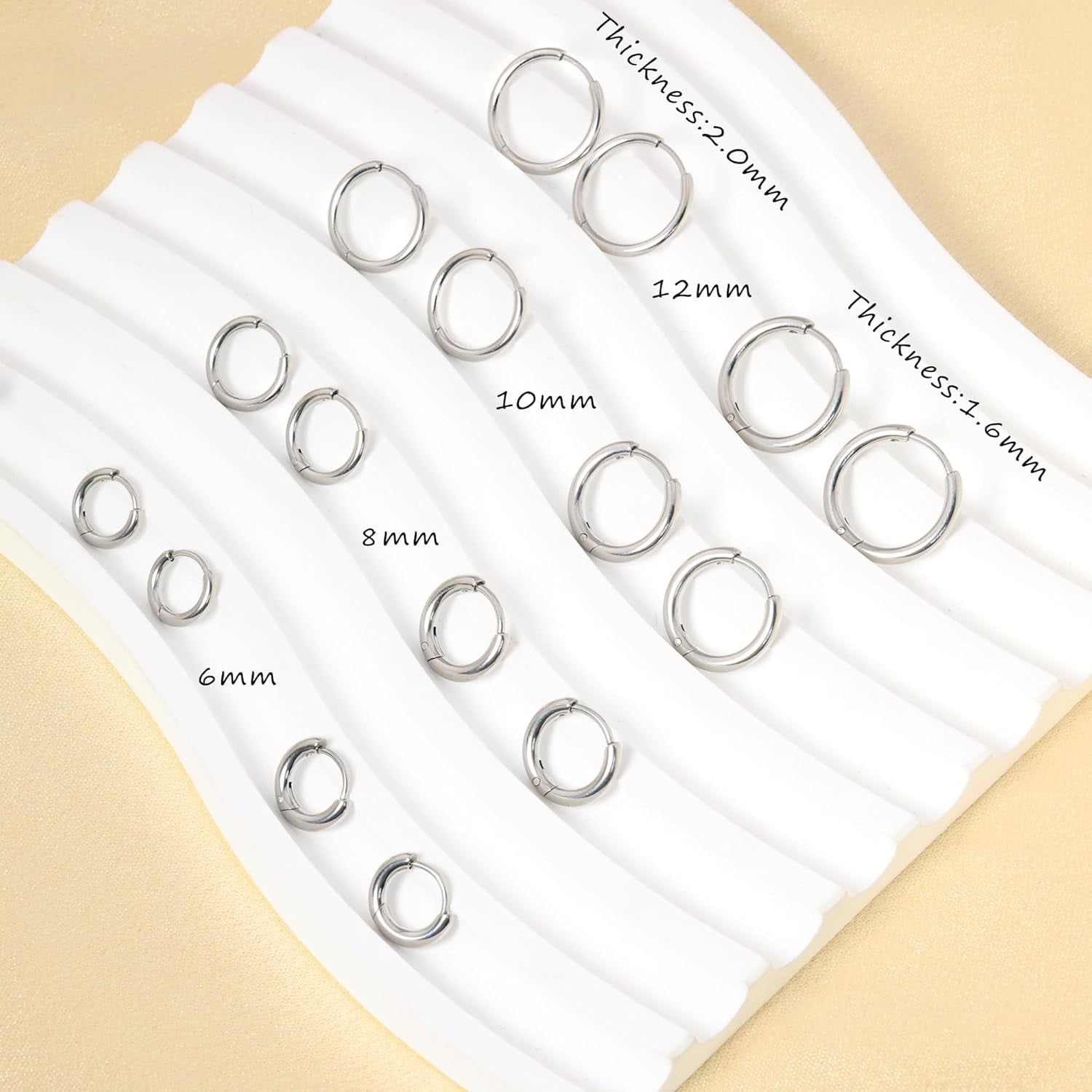 Small Hoop Earrings for Women Men Silver Huggie Hoop Earrings for Cartilage Helix Hypoallergenic Surgical Stainless Steel Earrings 6/8/10/12Mm Thin Silver Hoops Set for Women