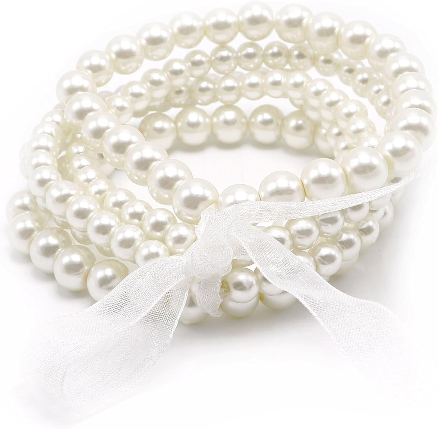 5 Pcs Faux Pearl Bracelet Set for Women Beaded Stretch Strand Bracelets for Bridesmaid,Bridal,Party Jewelry