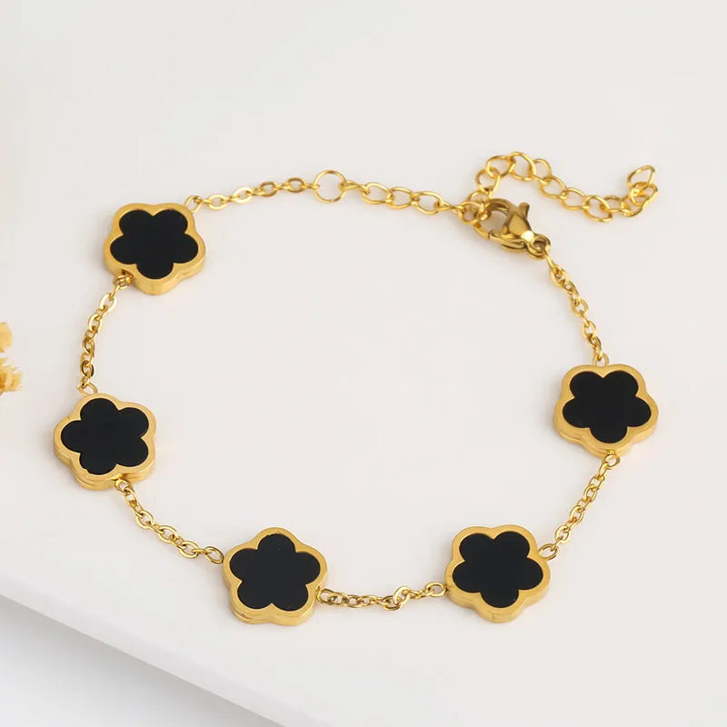 Y2K Plant Clover Flower Charm Stainless Steel Bracelets for Women Five Leaves Bracelet Gold Color Hand Chains Girls Wristband