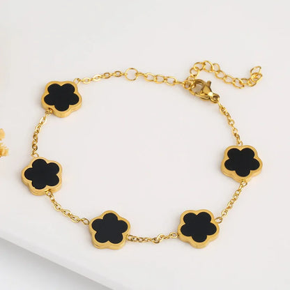 Y2K Plant Clover Flower Charm Stainless Steel Bracelets for Women Five Leaves Bracelet Gold Color Hand Chains Girls Wristband