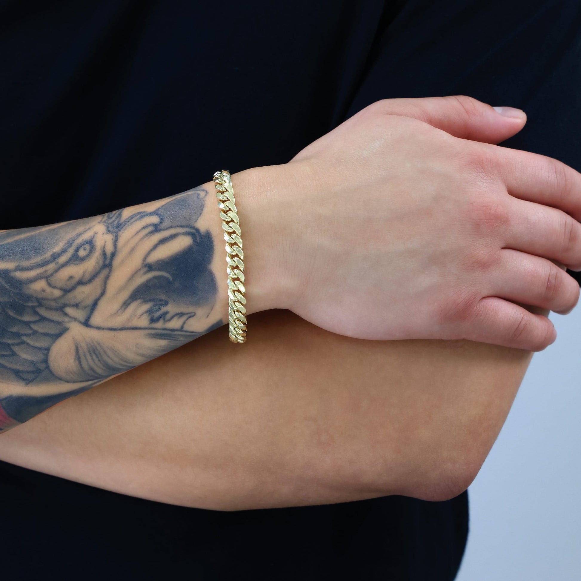 14K Real Yellow Gold Miami Cuban Link 7.5Mm Chain Bracelet (7"-9") Italian Jewelry for Men