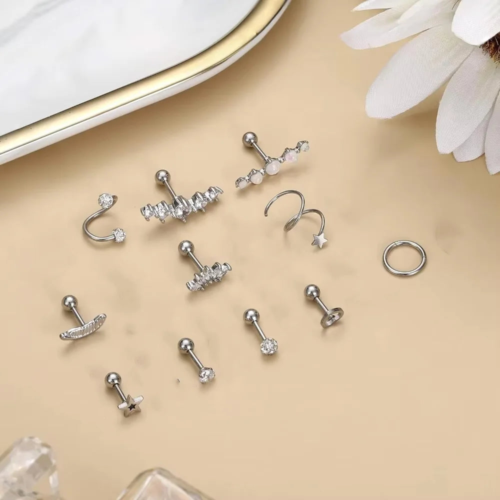 1Pc Cartilage Stainless Steel Piercing Jewelry 16G Earring Stud for Women Men Stylish Piercing Jewelry
