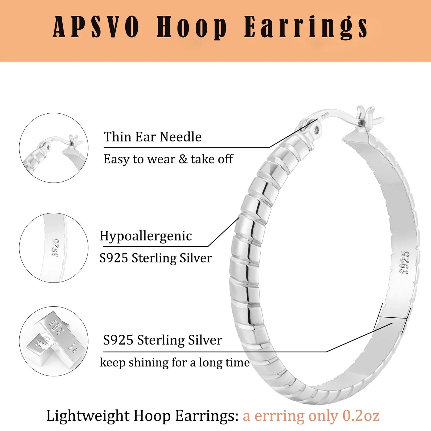 2 Pairs Big Large Extra Chunky White Gold S925 Sterling Silver Hoop Earrings for Women,Hypoallergenic 4Mm Thick Silver Hoop Earrings Set 30/40MM Girlfriend Wedding Birthday Jewelry Gifts