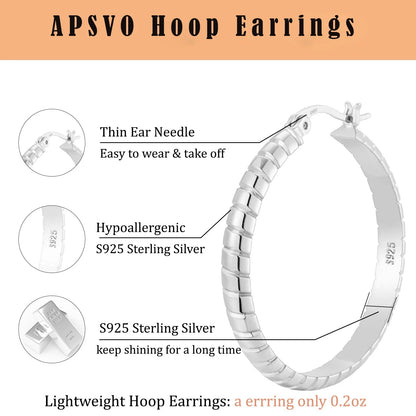 2 Pairs Big Large Extra Chunky White Gold S925 Sterling Silver Hoop Earrings for Women,Hypoallergenic 4Mm Thick Silver Hoop Earrings Set 30/40MM Girlfriend Wedding Birthday Jewelry Gifts