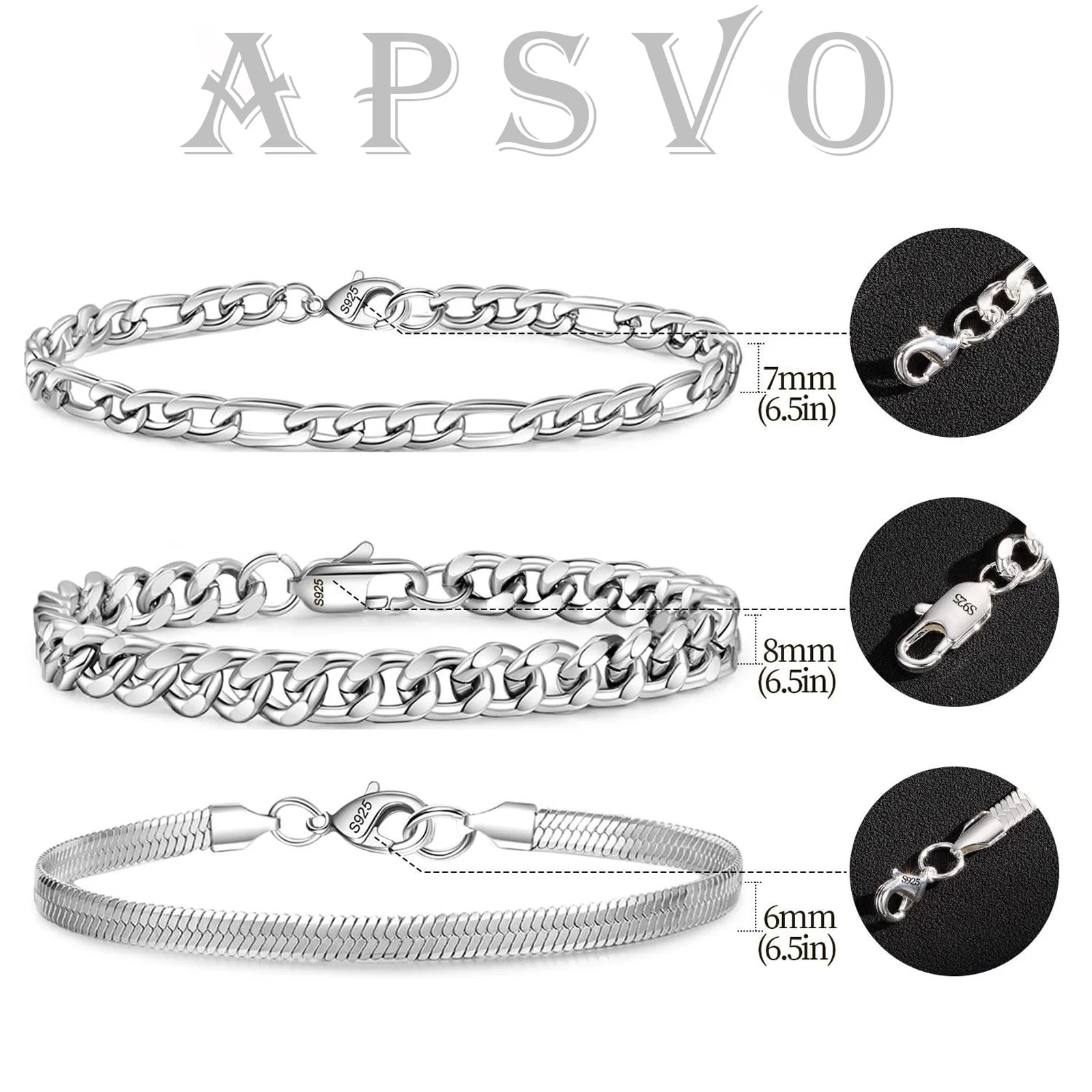3 Pcs Sterling Silver Bracelets for Men Women Boys,Charm Bracelet Cuban Link Curb Figaro Herringbone Chain Bracelets Set Jewelry Birthday Gifts Ideas Teen Dad Husband Male 6.5/7/7.5/8.3/9 Inch