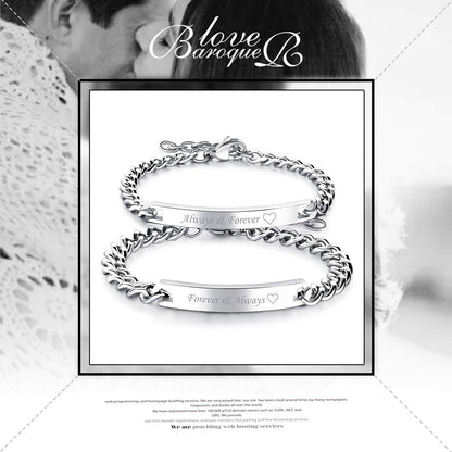 2Pcs CZ His and Hers Couple Bracelets Set, Adjustable Titanium Stainless Steel Always & Forever Forever & Always Love Matching Bracelet Link Jewelry Set