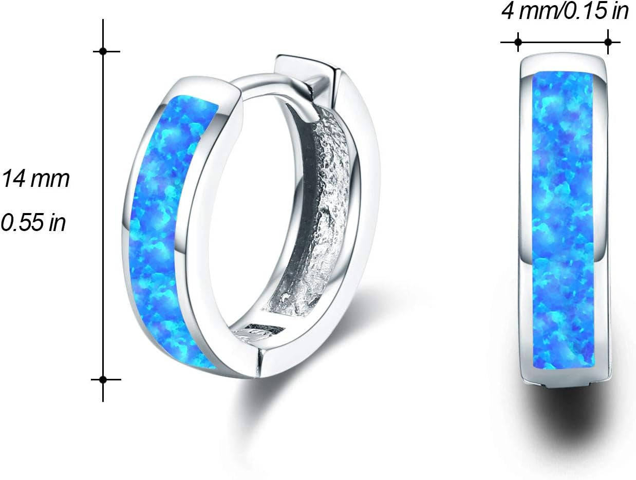 Hoop Earrings for Women Opal Hoop Earrings Hinged Huggie Earrings 925 Sterling Silver Hypoallergenic Earrings for Sensitive Ears Simulated Opal Colorful Jewelry Birthday Christmas Gift