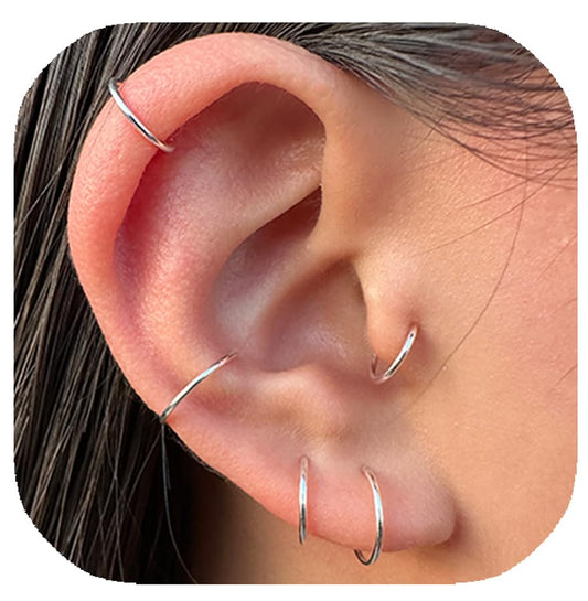 6Mm Tiny Hoop Earrings for Upper Ear, Small Cartilage Hoop Earrings in Sterling