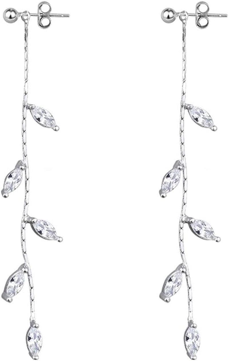 Solid 925 Sterling Silver Droplet Dangle Earrings Chain for Women Teens Olive Leaf Wedding Dangle Earrings Bridal Earrings