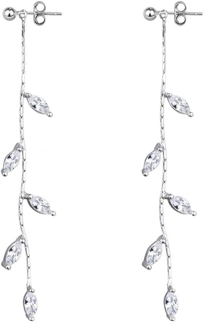 Solid 925 Sterling Silver Droplet Dangle Earrings Chain for Women Teens Olive Leaf Wedding Dangle Earrings Bridal Earrings