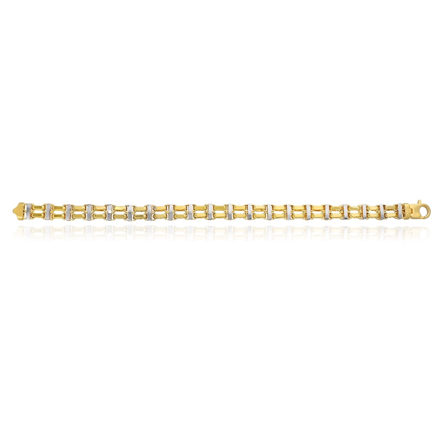 14K Two-Tone Yellow White Gold 8.5Mm Hollow Bike Double Rolo Bracelet 8.75"