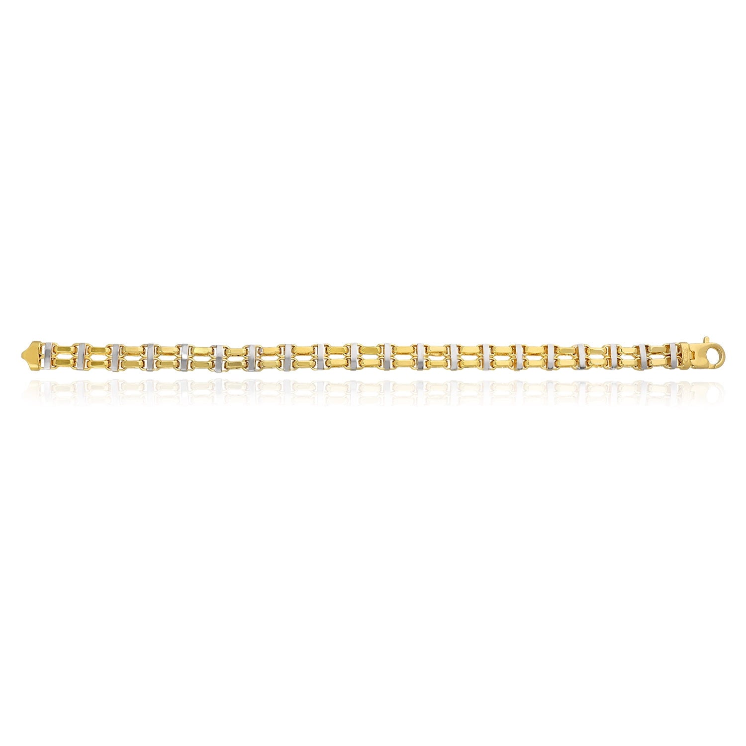 14K Two-Tone Yellow White Gold 8.5Mm Hollow Bike Double Rolo Bracelet 8.75"