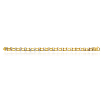 14K Two-Tone Yellow White Gold 8.5Mm Hollow Bike Double Rolo Bracelet 8.75"