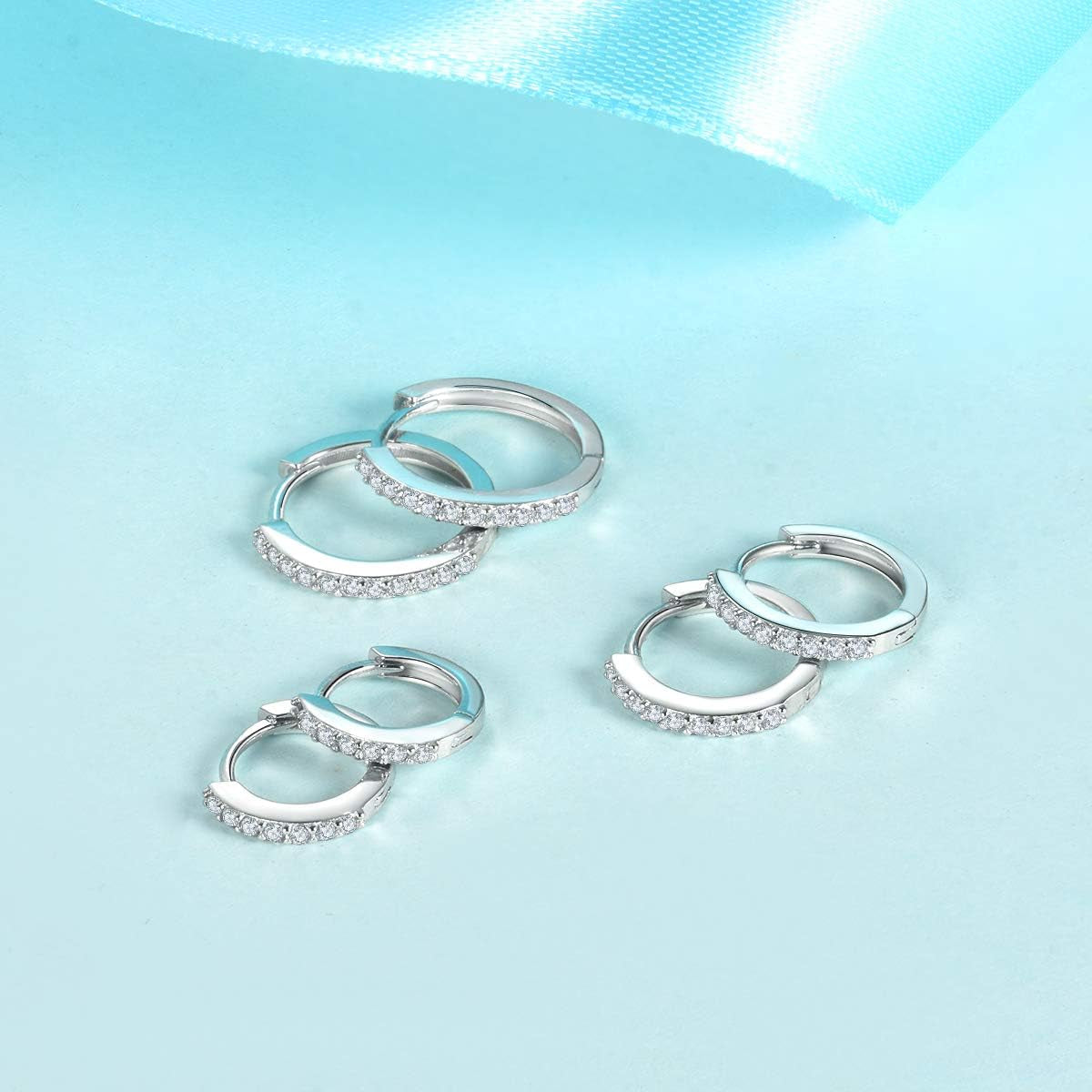 Silver Hoop Earrings for Women, 925 Sterling Silver Huggie Hinged Earrings with AAA Cubic Zirconia, Diameter 13Mm Hypoallergenic Small Sleeper Hoop, 8/10/12/13MM