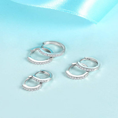 Silver Hoop Earrings for Women, 925 Sterling Silver Huggie Hinged Earrings with AAA Cubic Zirconia, Diameter 13Mm Hypoallergenic Small Sleeper Hoop, 8/10/12/13MM