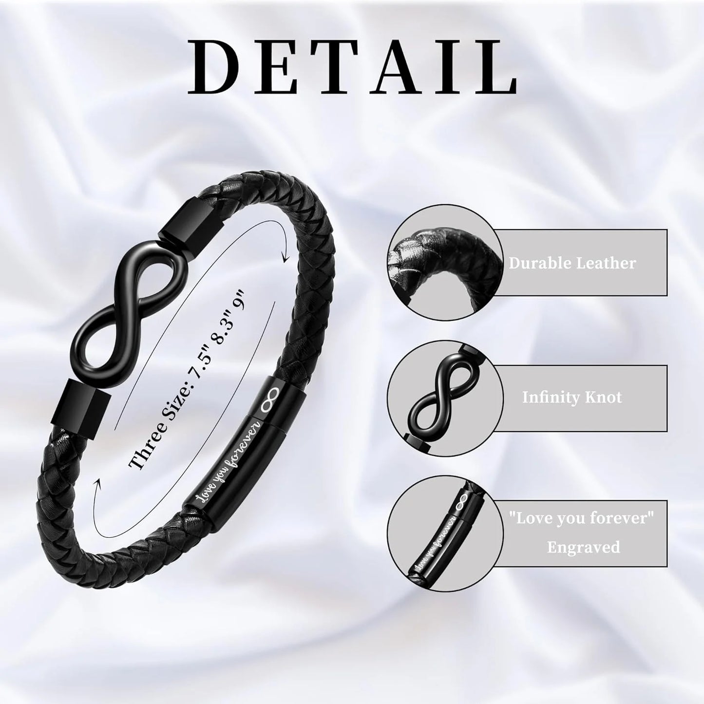 Leather Bracelet for Men Teen Boy Gifts to My Son Bracelet from Mom Fathers Day Bracelet Gifts for Dad Grandpa Love You Forever Engraved Husband Birthday Gift Ideas Infinity Knot Jewelry