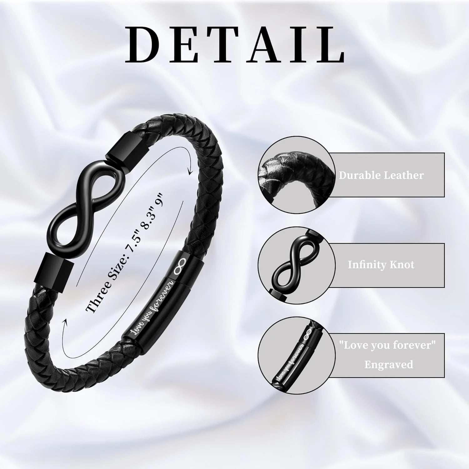 Leather Bracelet for Men Teen Boy Gifts to My Son Bracelet from Mom Fathers Day Bracelet Gifts for Dad Grandpa Love You Forever Engraved Husband Birthday Gift Ideas Infinity Knot Jewelry