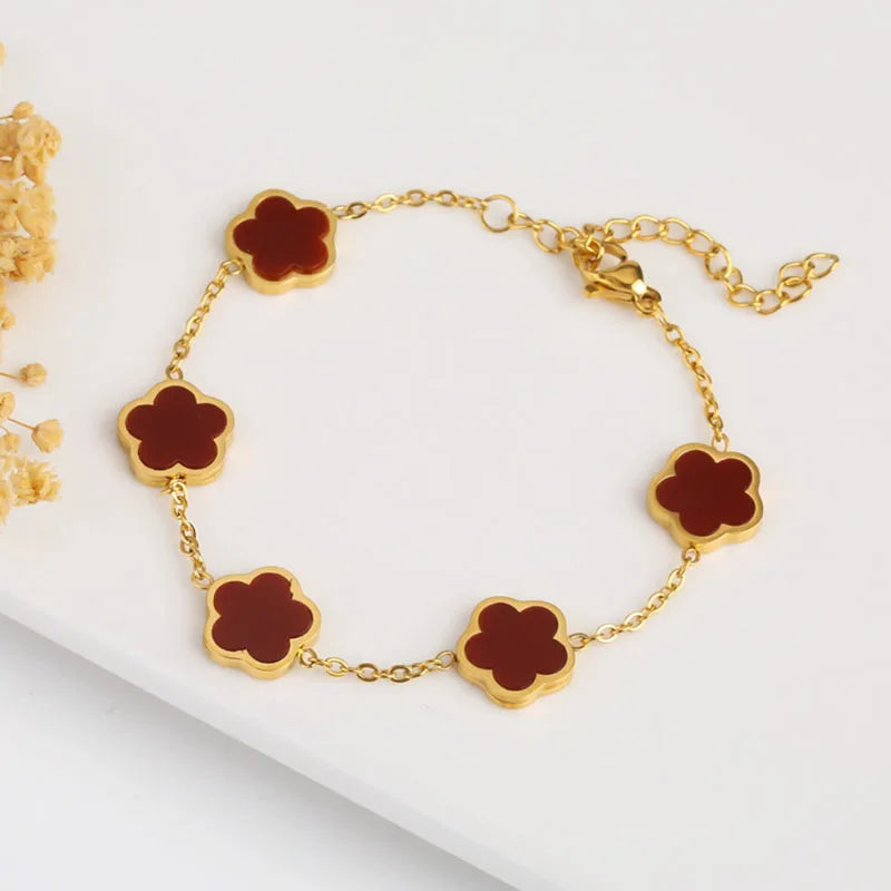 Y2K Plant Clover Flower Charm Stainless Steel Bracelets for Women Five Leaves Bracelet Gold Color Hand Chains Girls Wristband