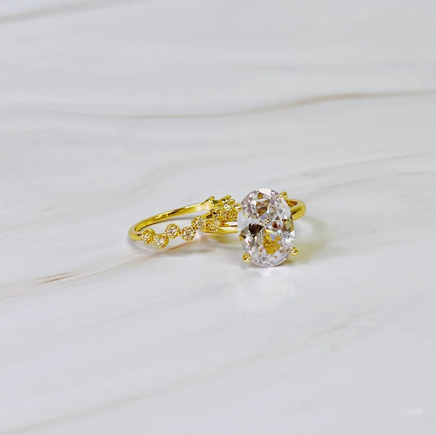 Lovely Oval Cut Solitaire Ring Set of 2