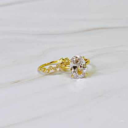 Lovely Oval Cut Solitaire Ring Set of 2