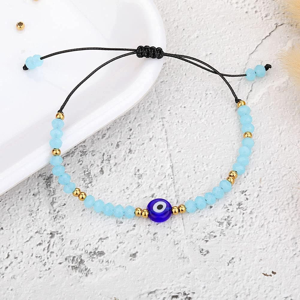 Dainty Hand Made Beaded Nazar Evil Eye Bracelet Adjustable String Amulet for Women Men