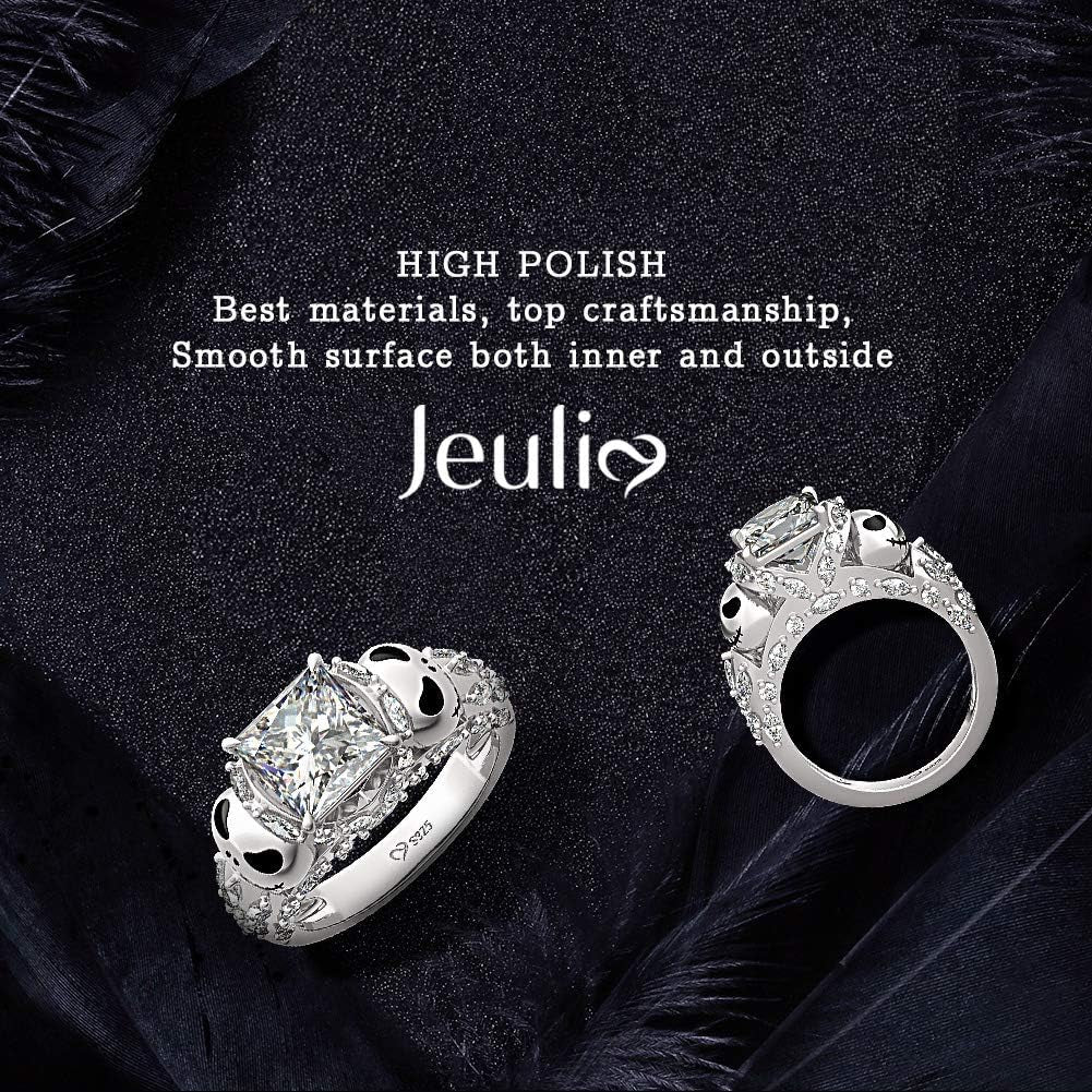 Jack Rings Women Nightmare before Christmas Skull Rings 925 Sterling Silver Princess Cut Band Ring Anniversary Promise Romantic Christmas Gifts for Her