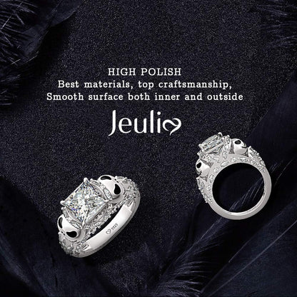 Jack Rings Women Nightmare before Christmas Skull Rings 925 Sterling Silver Princess Cut Band Ring Anniversary Promise Romantic Christmas Gifts for Her