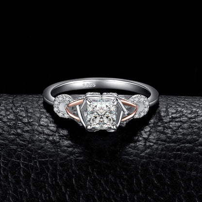 Love Infinity Ring Engagement Rings for Women, 14K Rose Gold 925 Sterling Silver Cubic Zirconia Promise Rings for Her, Anniversary Knot Princess Cut Promise Ring Simulated Diamond Ring