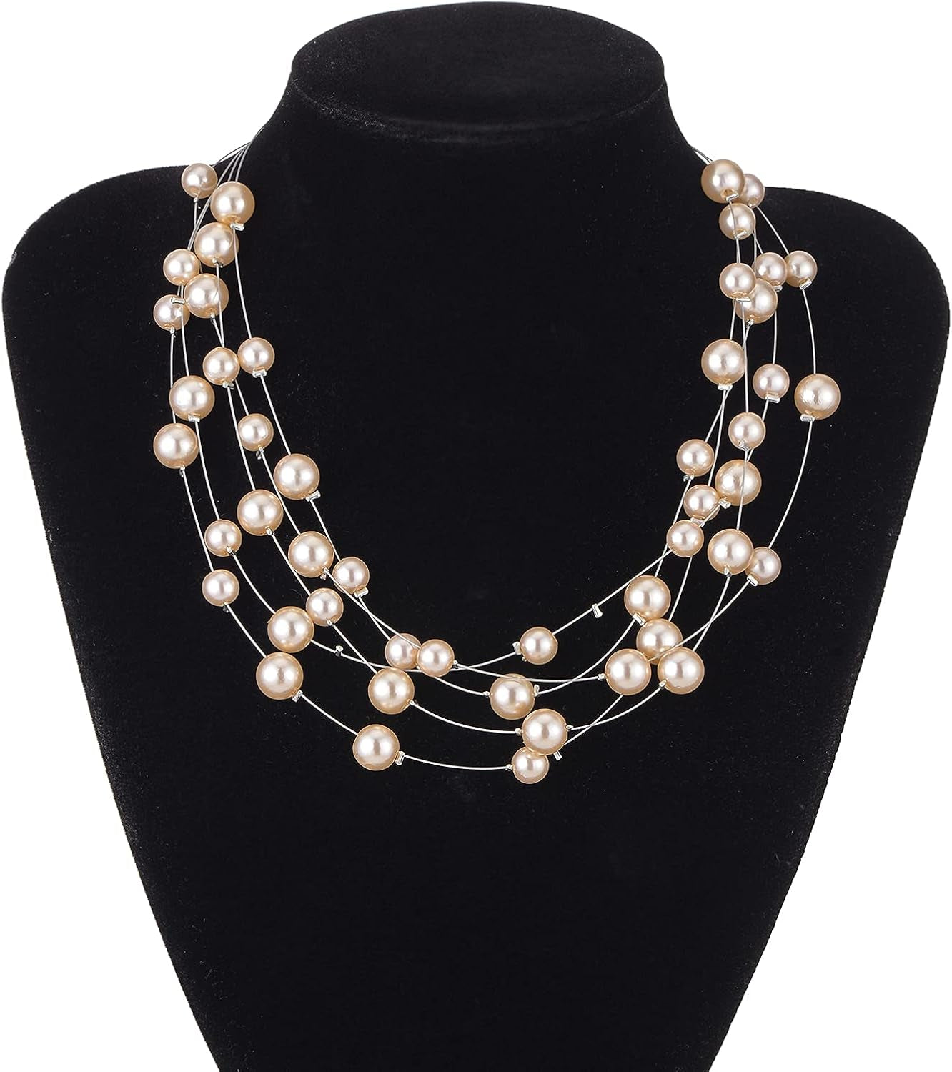 Layered Pearl Necklace Multi-Strand Pearl Choker Necklaces for Women Beaded Jewelry for Wedding Parties