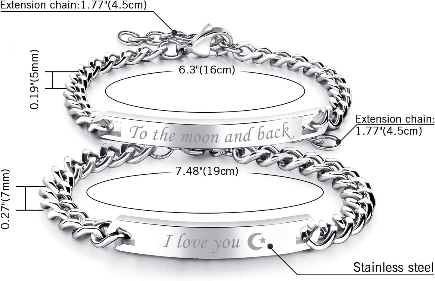 2Pcs CZ His and Hers Couple Bracelets Set, Adjustable Titanium Stainless Steel Always & Forever Forever & Always Love Matching Bracelet Link Jewelry Set