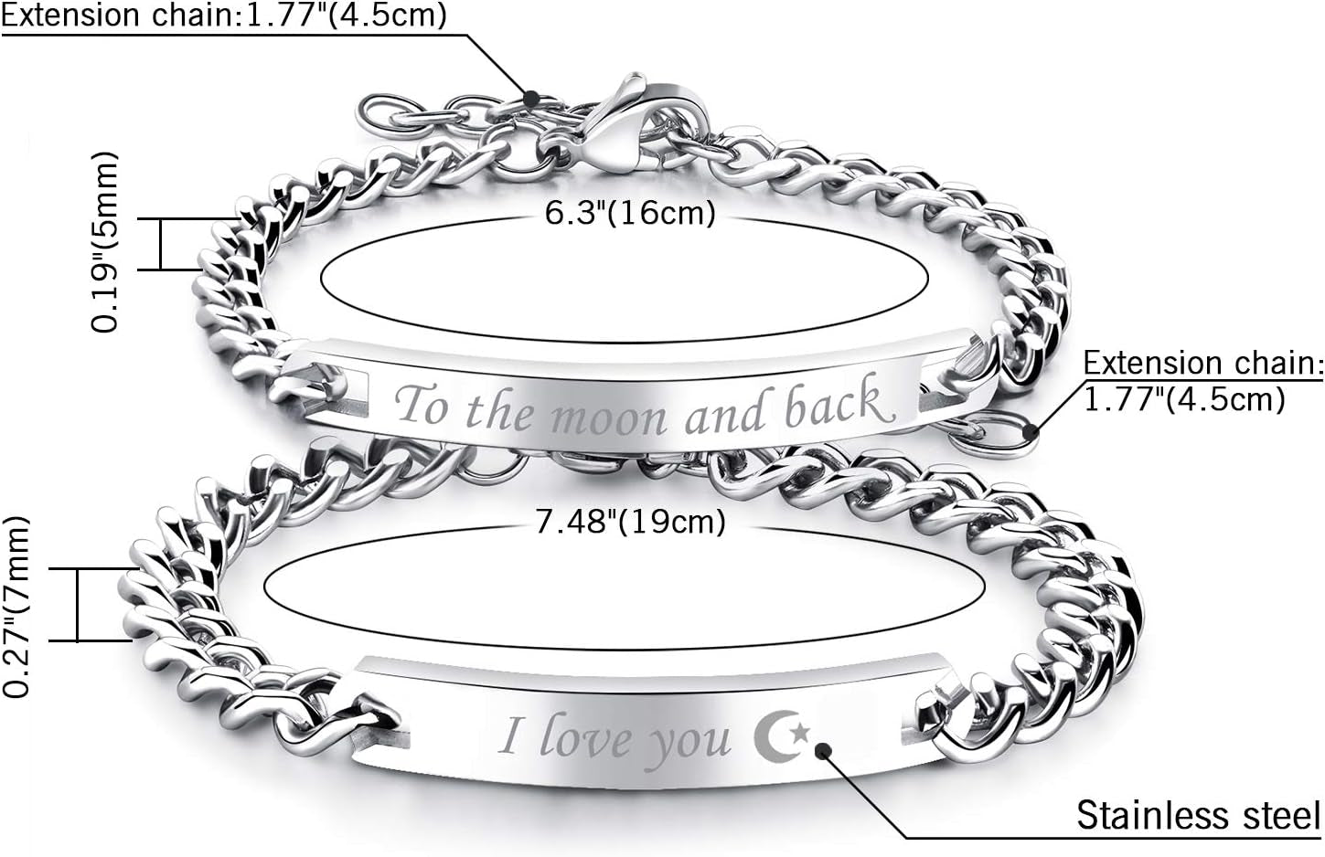 2Pcs CZ His and Hers Couple Bracelets Set, Adjustable Titanium Stainless Steel Always & Forever Forever & Always Love Matching Bracelet Link Jewelry Set