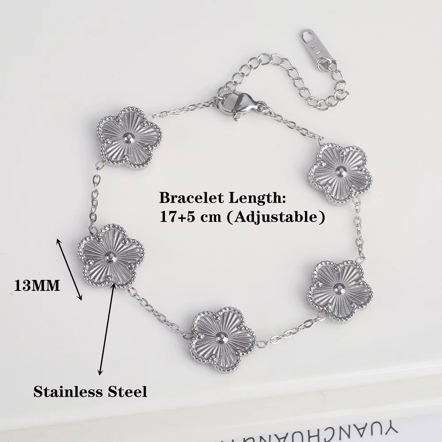Trend Clover Bracelet for Women Girls 14K Gold Plated Stainless Steel Five Leaf Flower Dainty Lucky Link Bracelets Party Jewelry