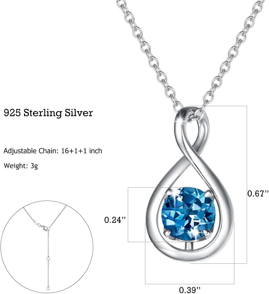 Birthstone Necklaces for Women Fine Jewelry Sterling Silver Dainty Infinity Pendant Anniversary Birthday Christmas Gifts for Her Wife Mom Lady Daughter, Chain 16"+2" Extend
