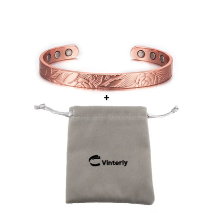 Magnetic Bracelets Rose Copper Adjustable Cuff Bangles Women Men Energy Jewelry Resizable Pain Relief for Arthritis