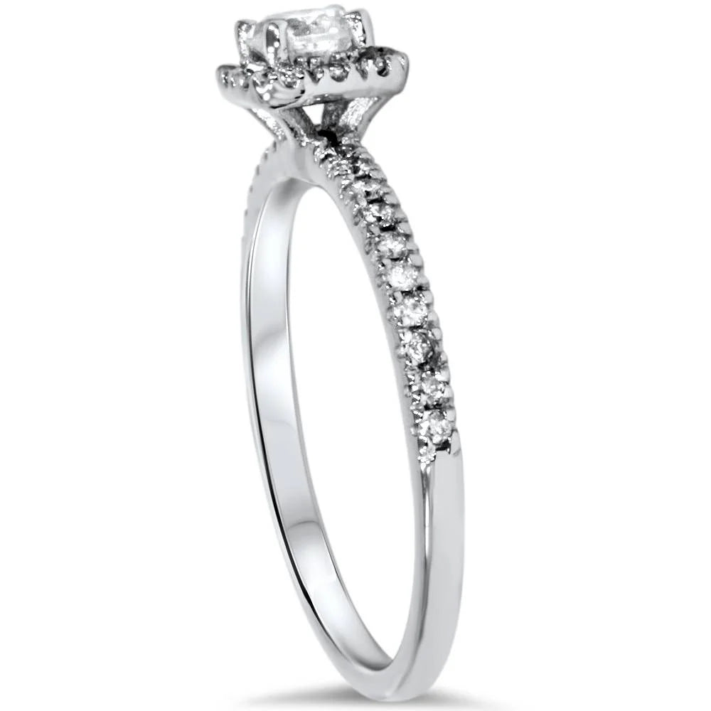 Pompeii 5/8 Carat Cushion Halo Diamond Engagement Wedding Ring Set White Gold (H/I,I2-I3)