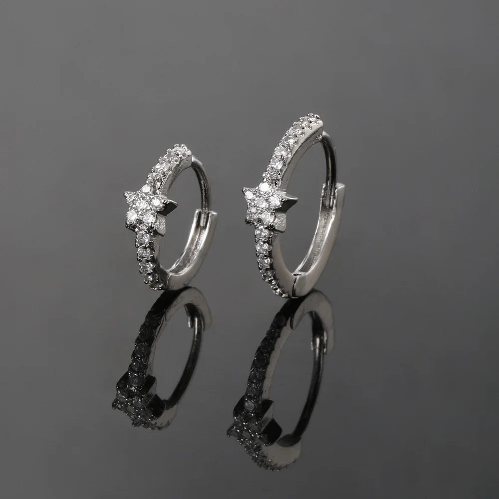 Mini Cute Star Hoop Earrings for Women Geometry Cubic Zircon Ear Tragus Helix Piercing Cartilage Rook Jewelry Girls Gifts CC191
