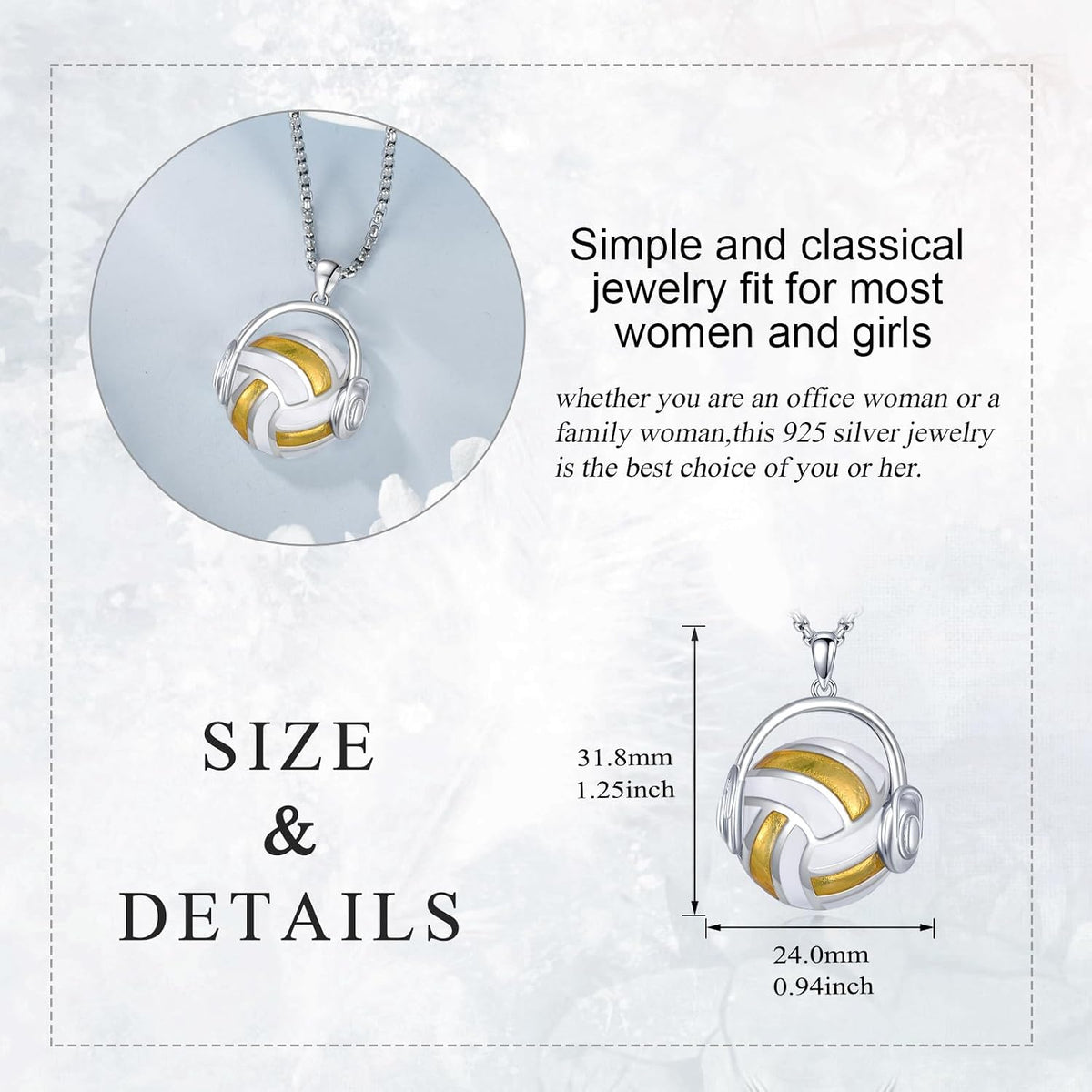 18K Gold-Plated 925 Sterling Silver Volleyball Headphone Pendant Necklace