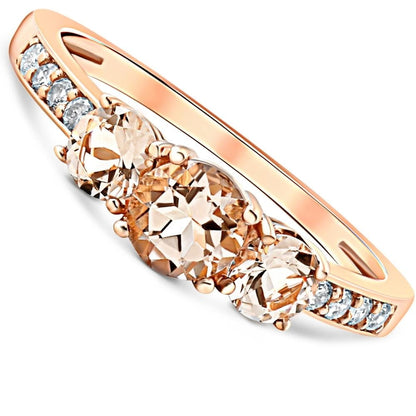 Pompeii 1Ct Morganite & Diamond 3-Stone Ring 10K Rose Gold (Peach,I1)