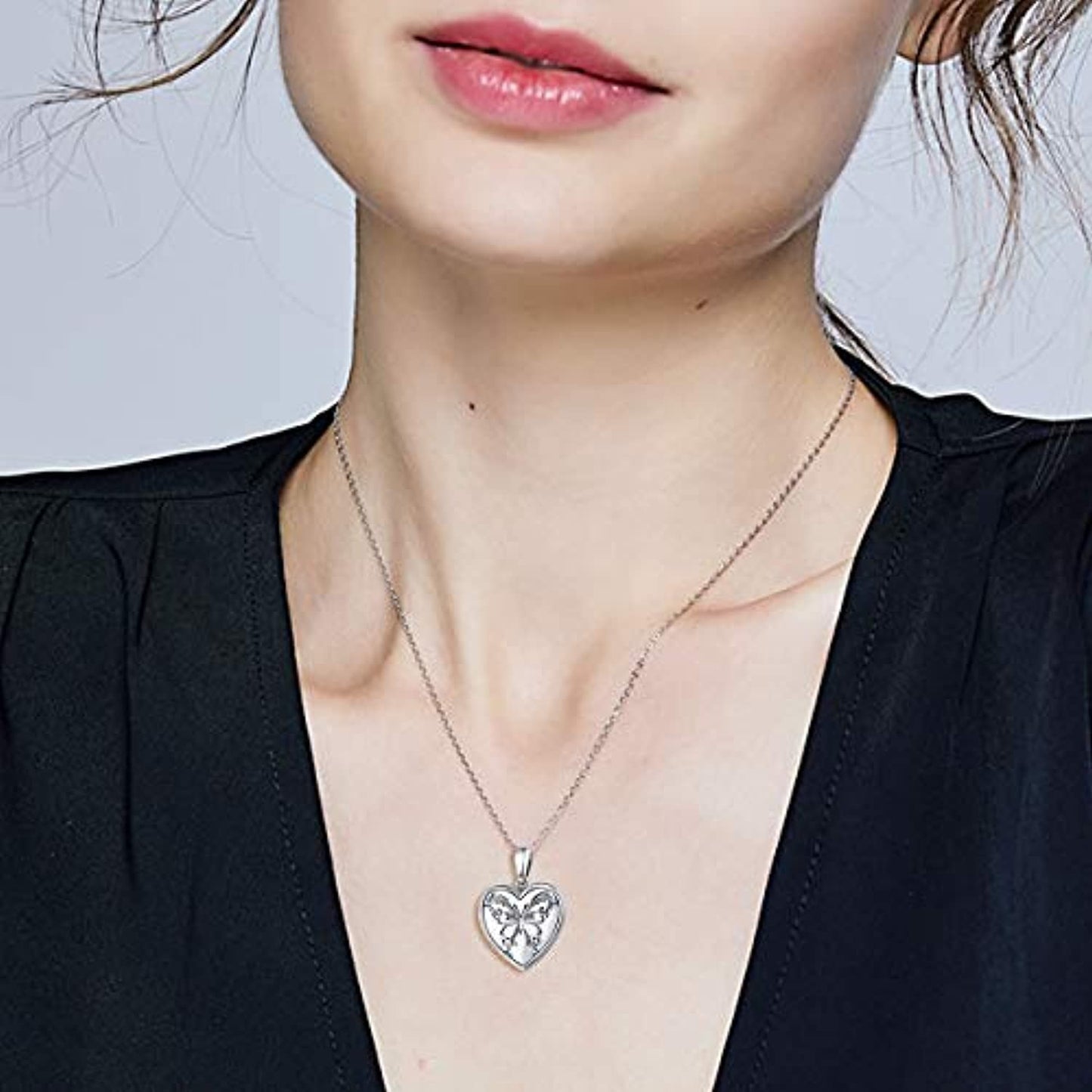 Heart Locket Necklace Solid 925 Sterling Silver Memorial Necklaces Locket Jewelry Gifts for Women Mother Grandma Family